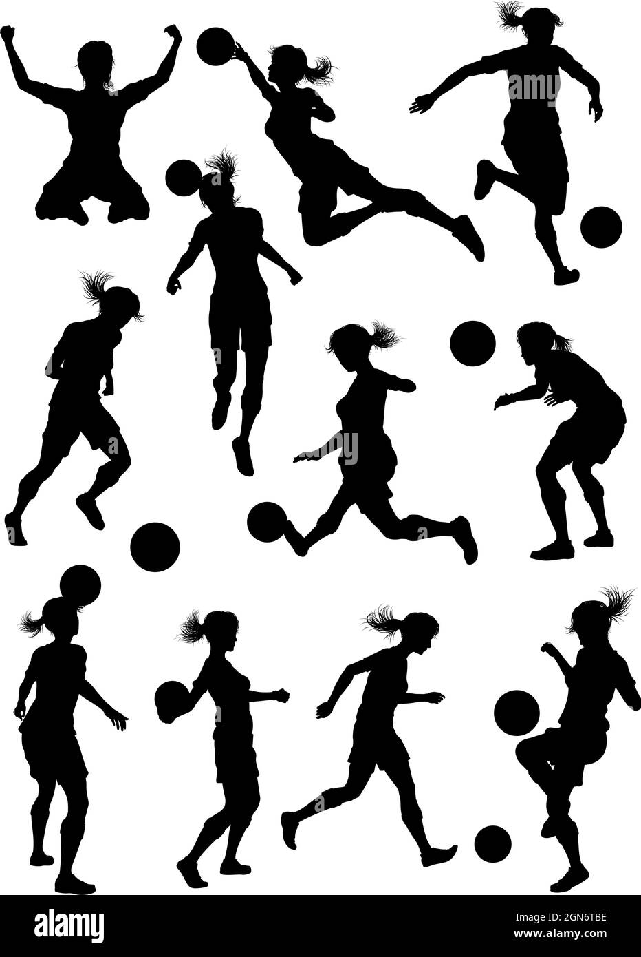 Ensemble Silhouette femme joueur de football féminin Illustration de Vecteur