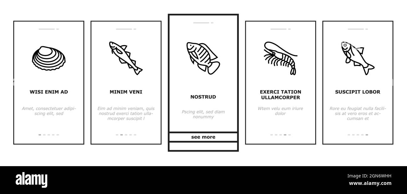 Pêche commerciale Aquaculture Onboarding Icons Set Vector Illustration de Vecteur