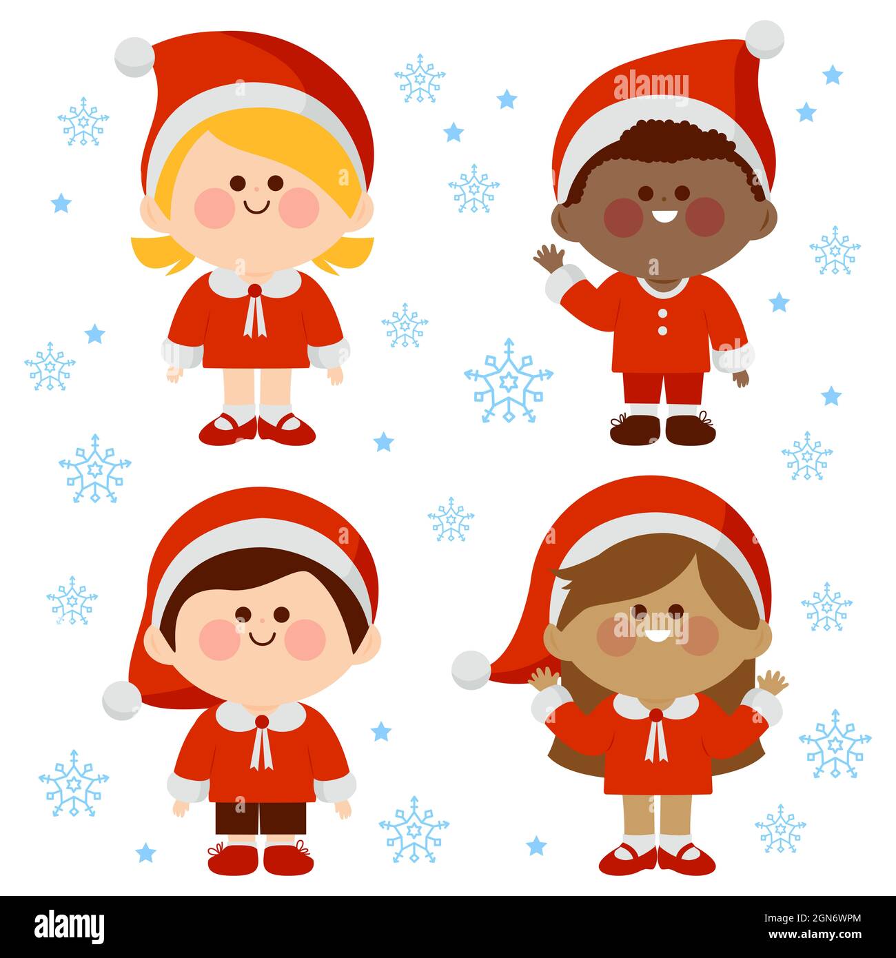 Divers groupes d'enfants en costumes de Noël du Père Noël. Banque D'Images