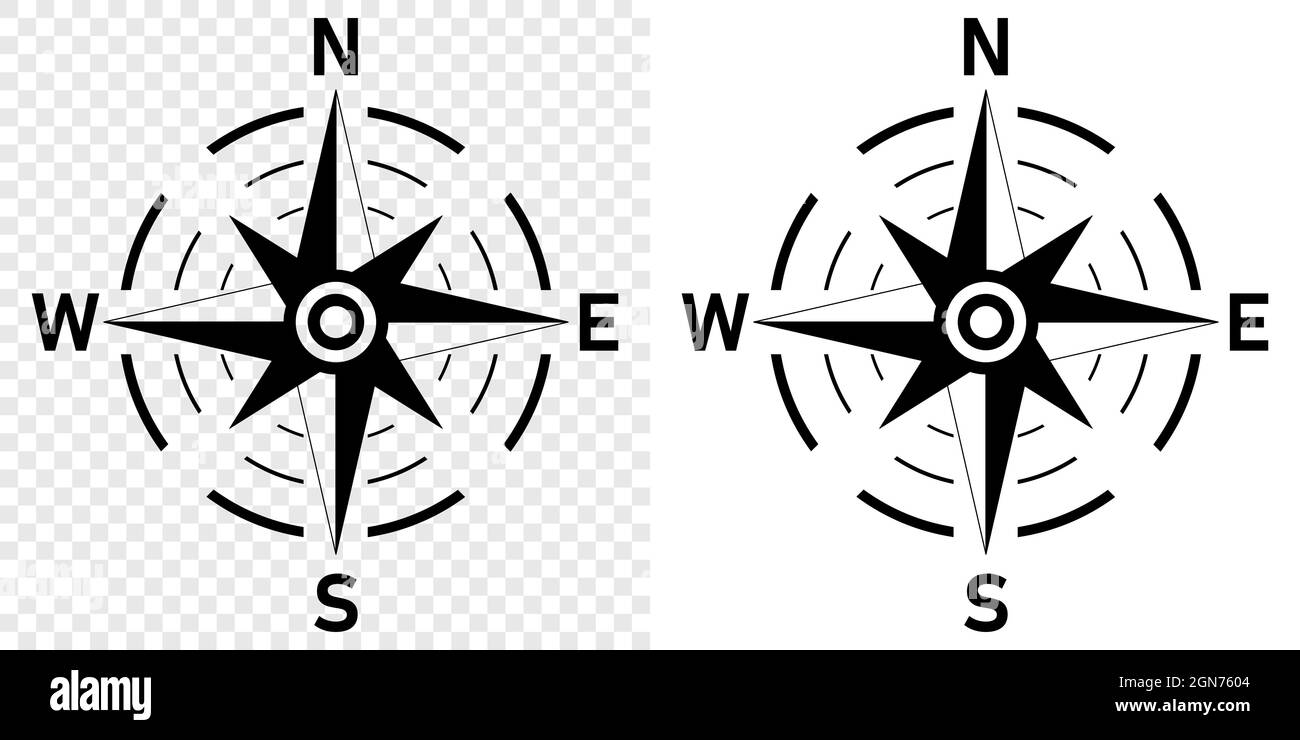 Icônes du jeu de compas. Panneau d'équipement de navigation. Symbole rose vent. Vecteur isolé sur fond transparent et blanc Illustration de Vecteur