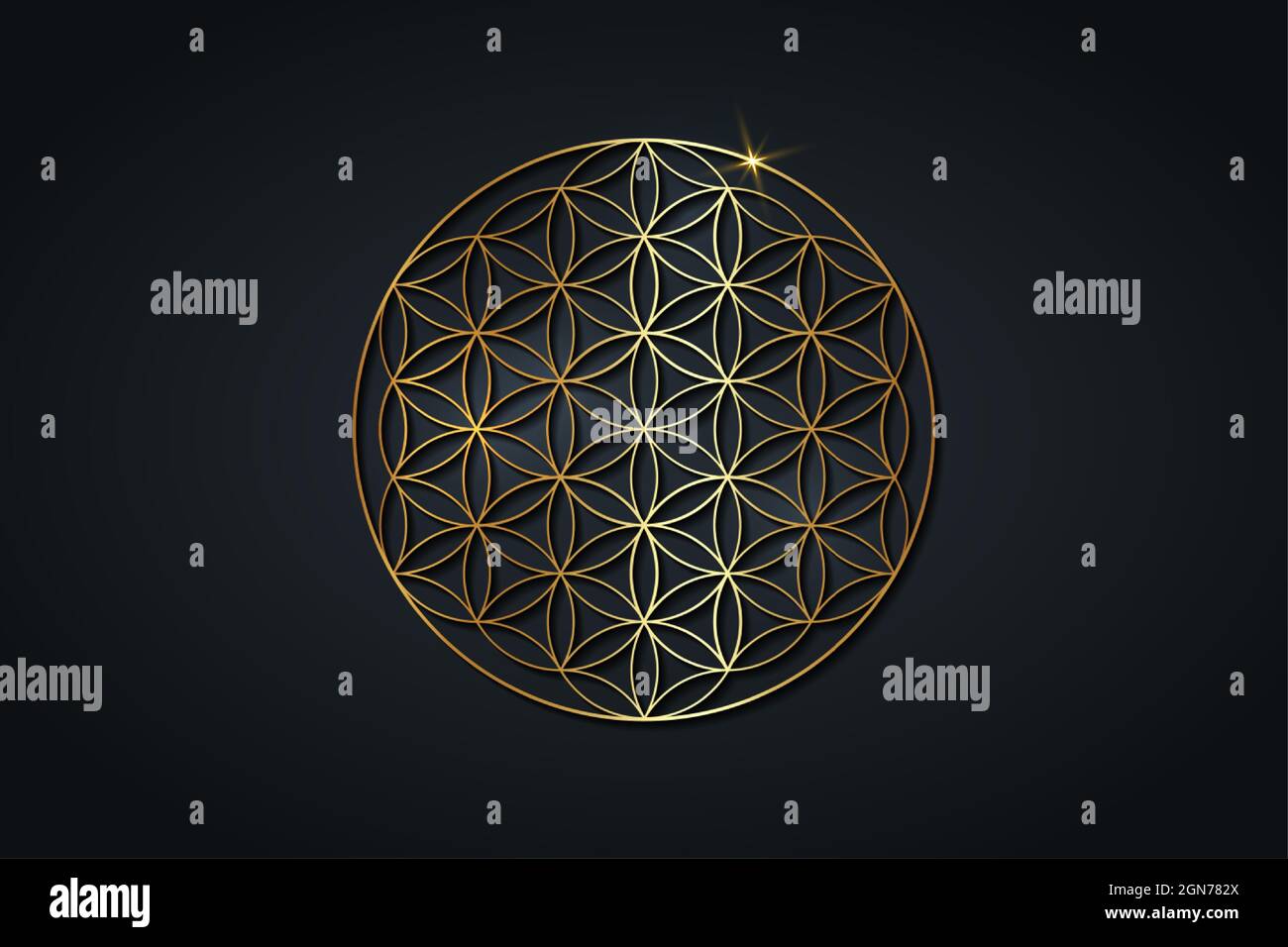 Fleur de vie, mandala spirituelle d'or, géométrie sacrée. Symbole doré lumineux de l'harmonie et de l'équilibre. Talisman mystique, vecteur rond de luxe isolé Illustration de Vecteur