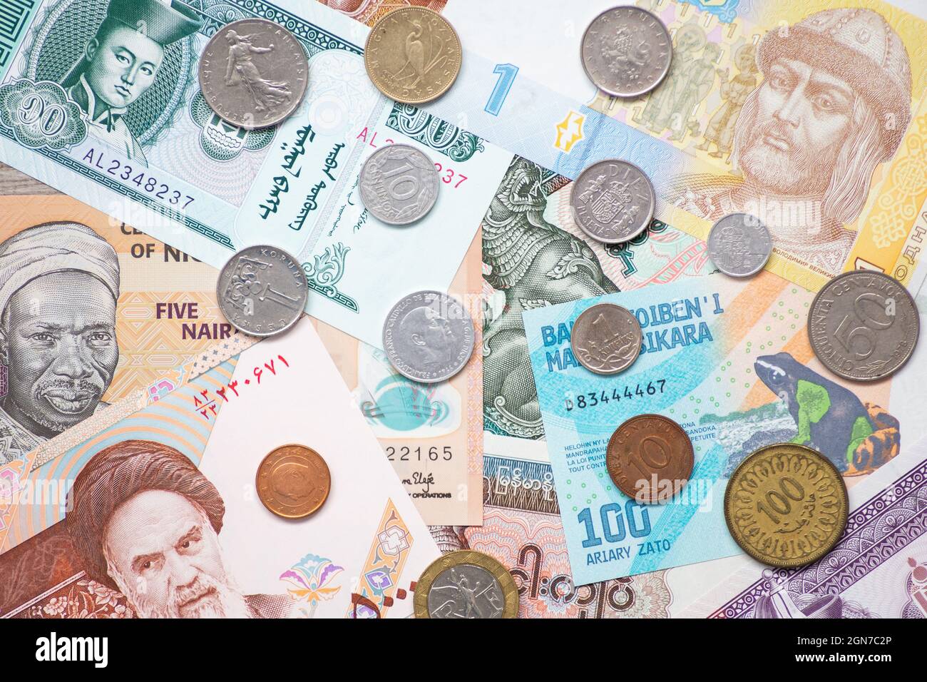 Billets et pièces de divers pays. Numismatique comme un passe-temps et des affaires Banque D'Images