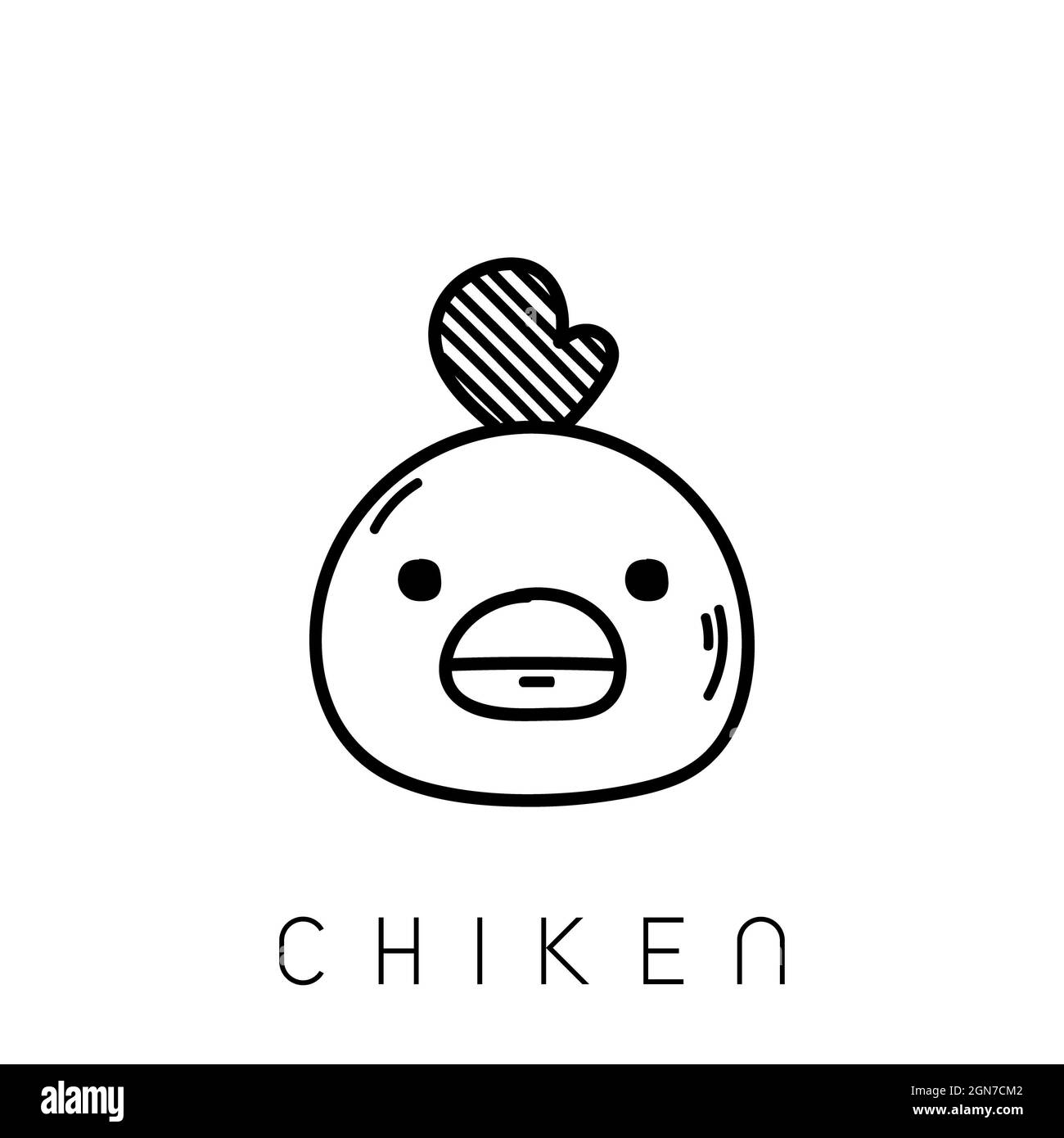 Icône représentant une tête de poulet tirée à la main Banque D'Images