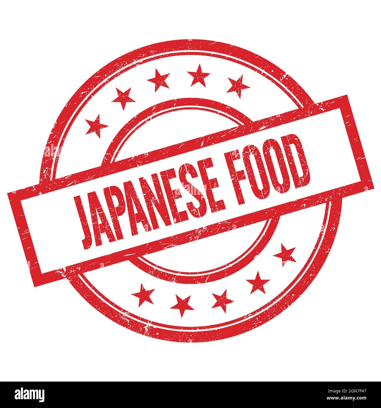 Texte DE LA CUISINE JAPONAISE écrit sur un timbre rouge rond en caoutchouc vintage. Banque D'Images