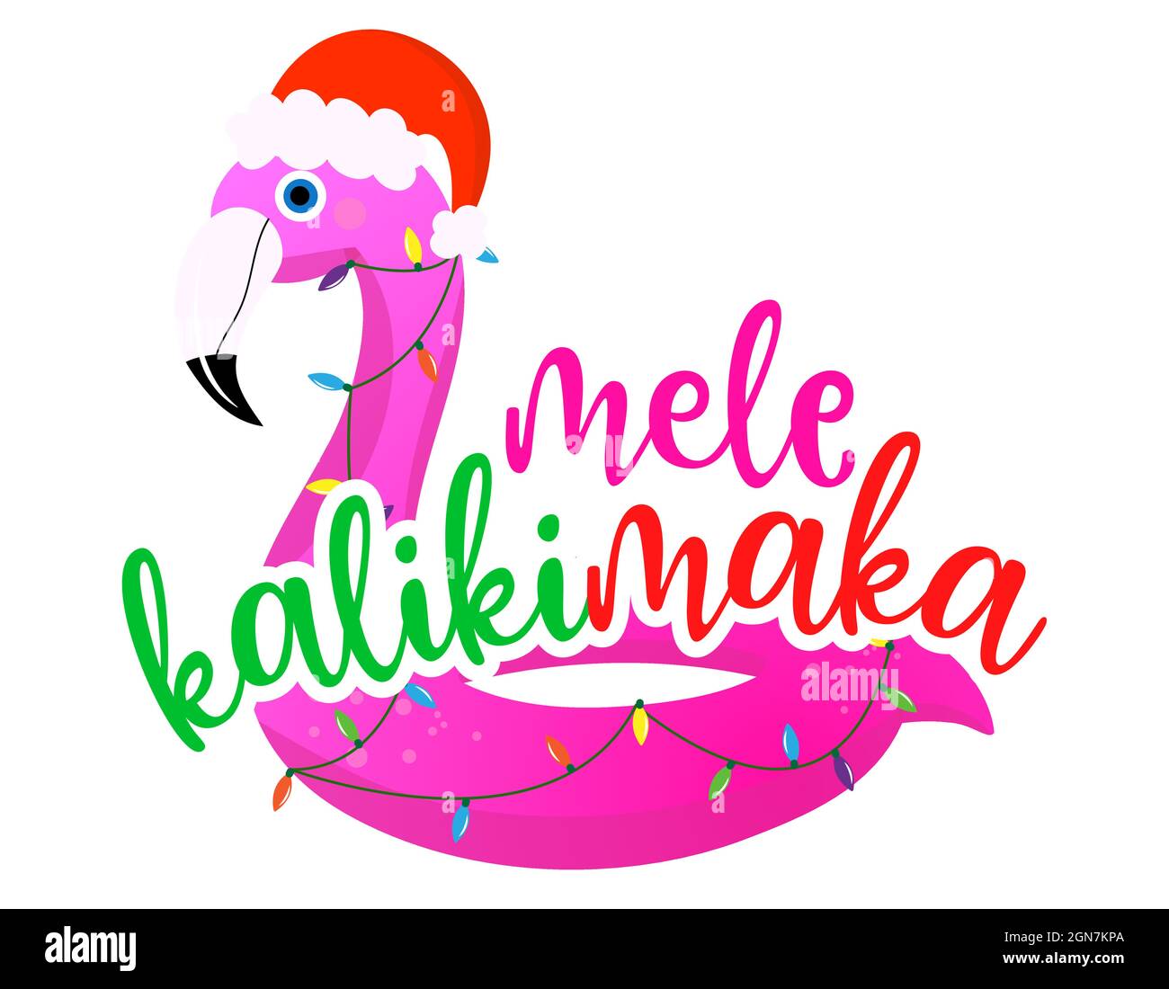 Mele Kalikimaka (Joyeux Noël à Hawaï) - expression pour Noël avec un joli flotteur de flamants de flamants de flamants de flamants de flamants de flamants Lettrage dessiné à la main pour carte de voeux de Noël, invitations Illustration de Vecteur
