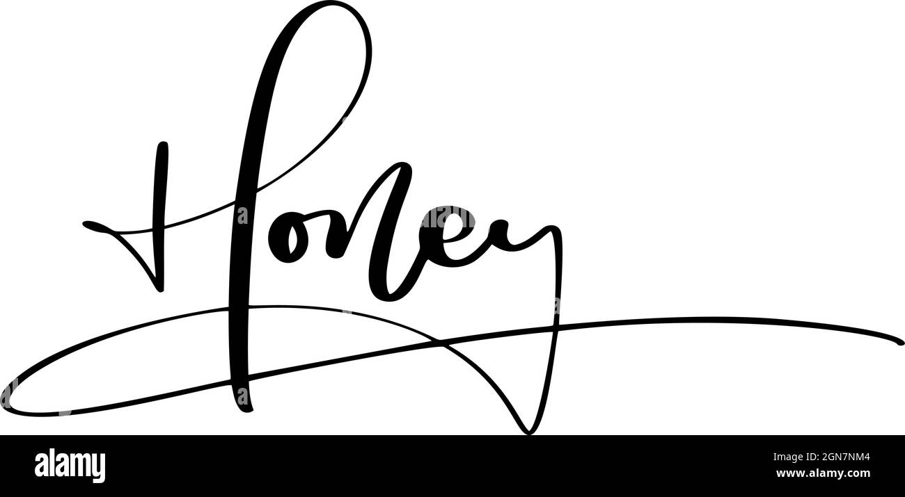 Lettres calligraphiques au miel. Texte à la main d'abeille vectorielle en noir, isolé sur fond blanc. Concept de carte de logo, poster typographique Illustration de Vecteur