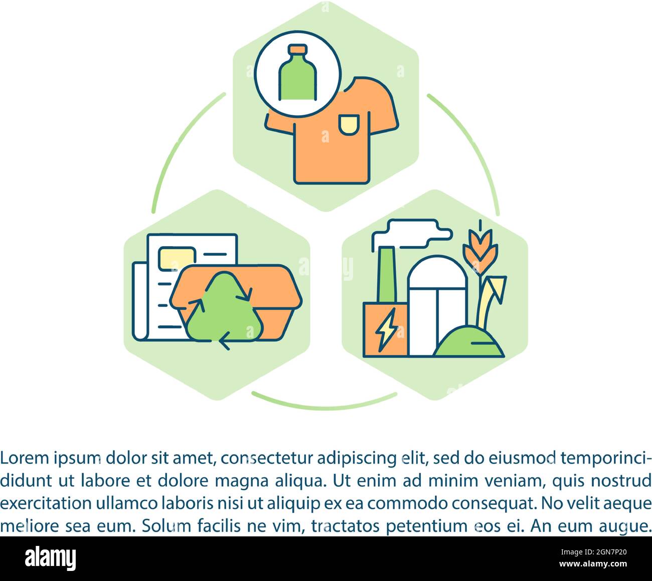 Icônes de la ligne de concept de recyclage de plastique avec texte Illustration de Vecteur