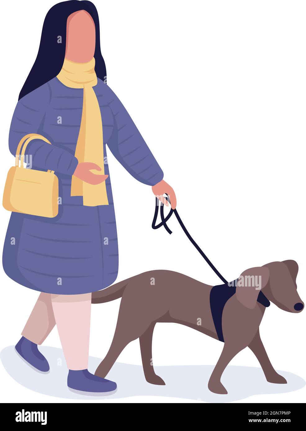 Femme avec chien semi-plat couleur vecteur caractère Illustration de Vecteur