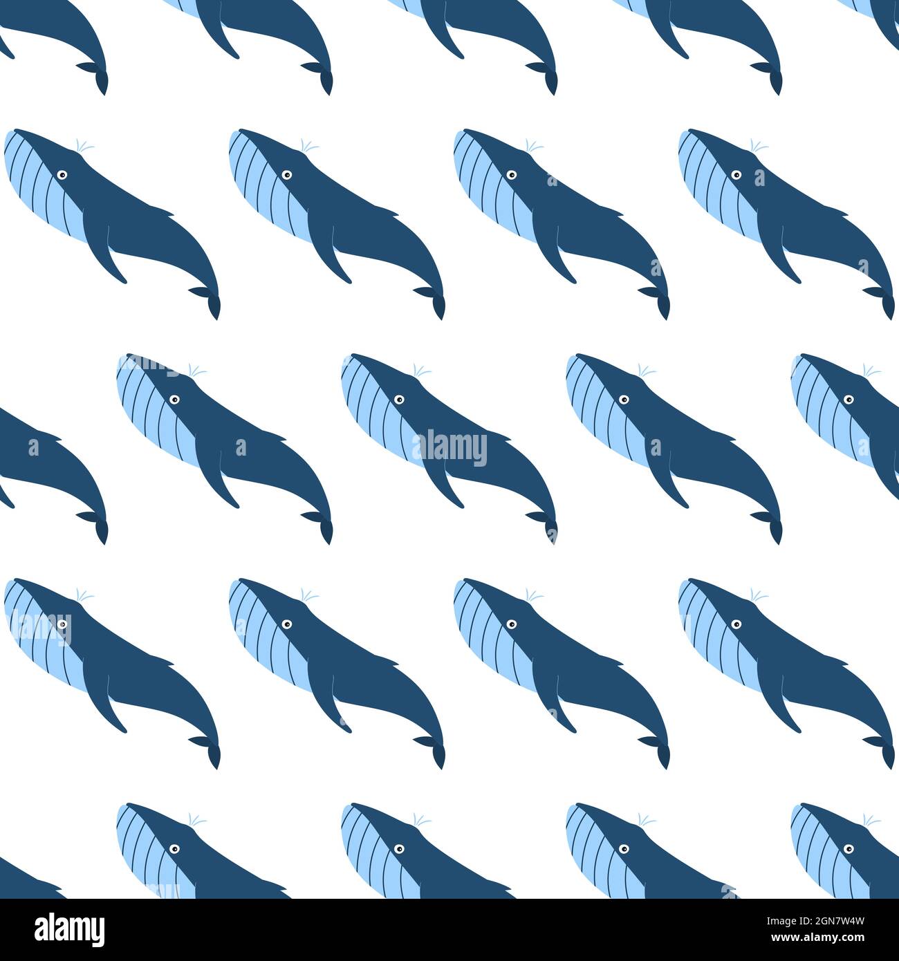 Motif animal marin sans coutures avec baleine bleue. Imprimé habitants du monde sous-marin. Illustration vectorielle de la vie sous-marine dessinée à la main. Drôle de dessin animé animaux marins caractère pour enfant tissu, textile. Illustration de Vecteur