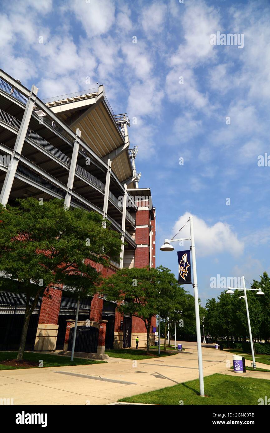 Extérieur de la M&T Stadium, domicile de l'équipe de football américain Ravens de Baltimore, Camden Yards, Baltimore, Maryland, USA Banque D'Images