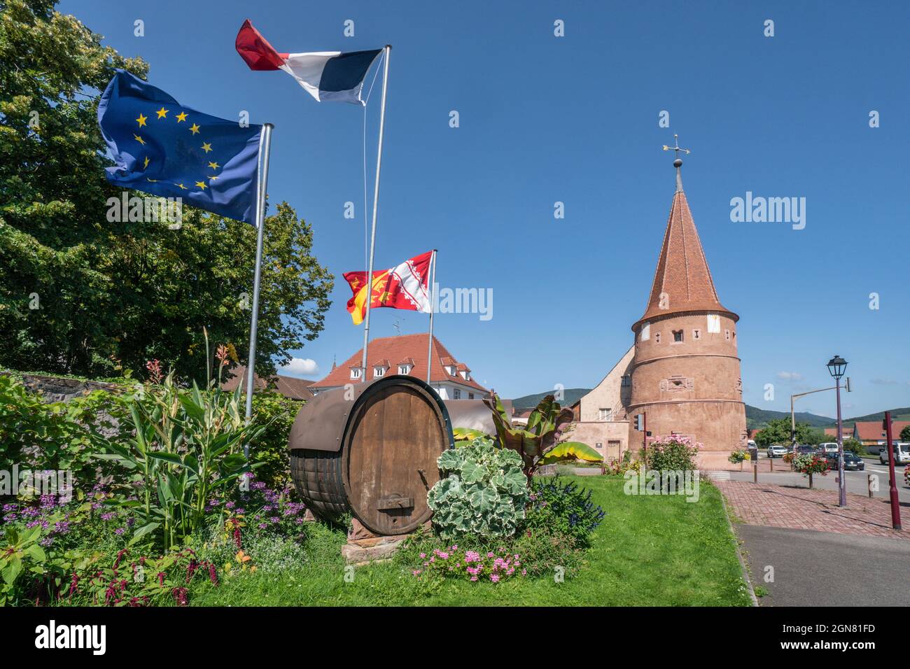 Schelmenturm (Tour des Frise) aus dem 16. Jahrhundert in Ammerschwihr an der elsässischen Weinstrasse , Elssass, Haut-Rhin, Grand est, Frankreich Banque D'Images