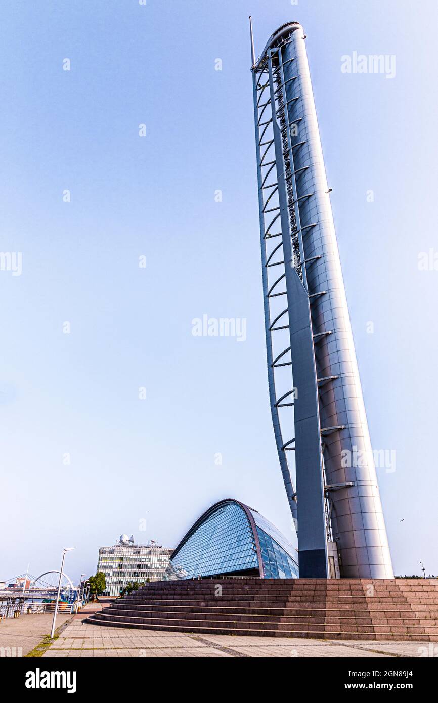 La Tour d'observation au centre scientifique de Glasgow, à côté de la rivière Clyde, Glasgow, Écosse, Royaume-Uni Banque D'Images