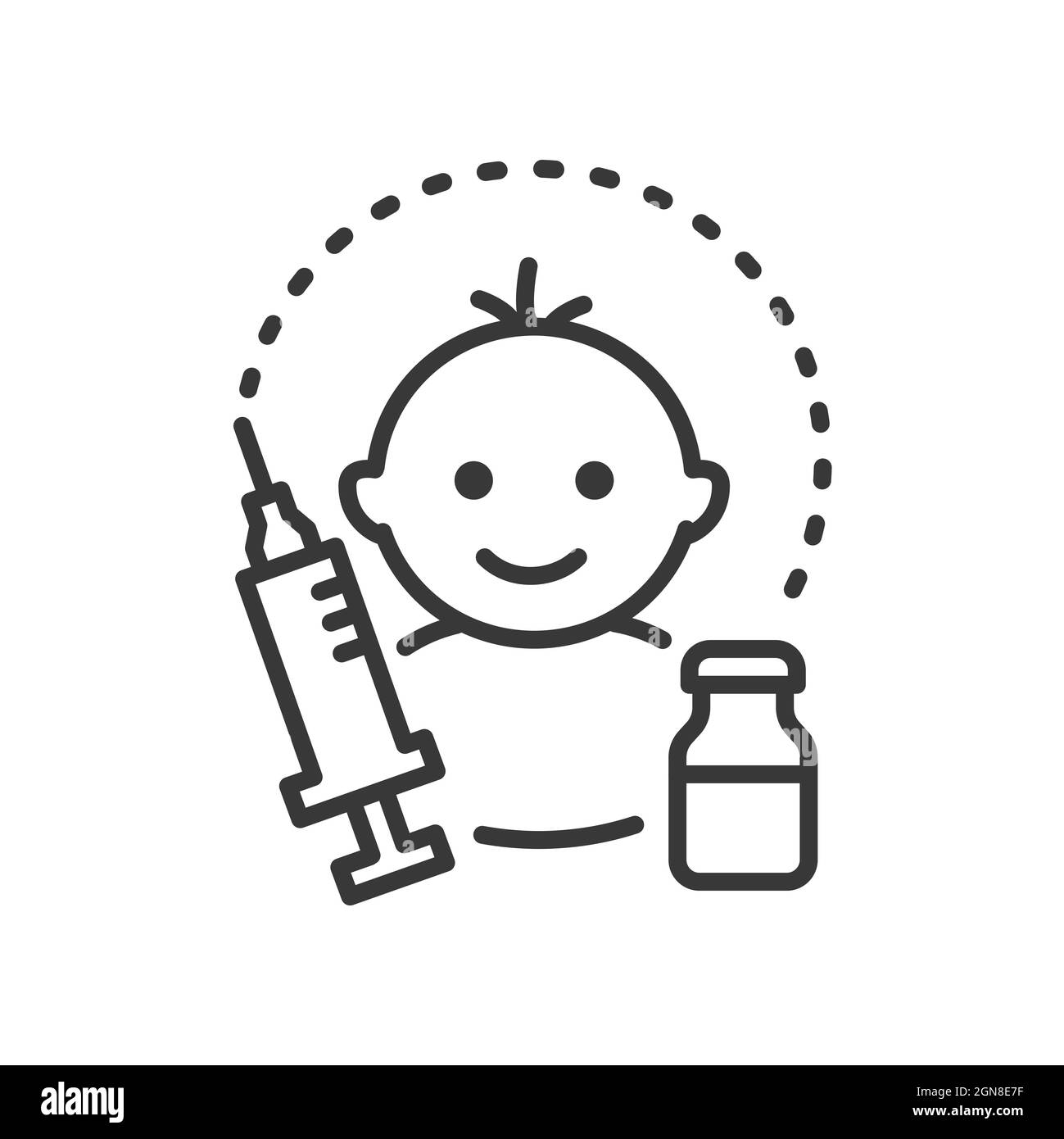 Vaccination des enfants - dessin de la ligne vectorielle icône isolée unique sur fond blanc. Pictogramme noir de haute qualité. La santé de l'enfant est protégée. Preventiv Illustration de Vecteur