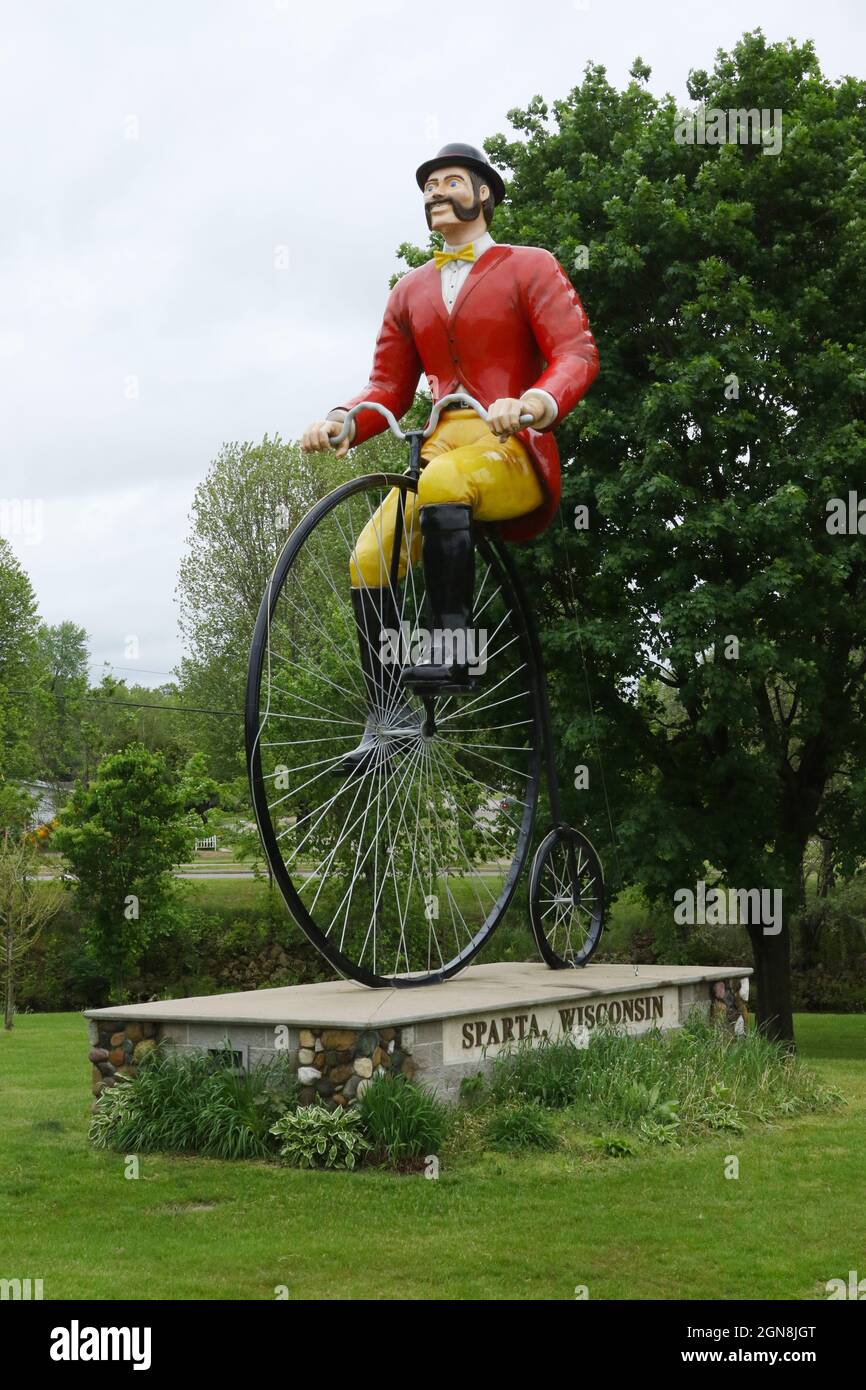 Bicycle Man Sign au centre d'information Ben Bikin', Sparta, Wisconsin, États-Unis. Capitale américaine du vélo. Banque D'Images