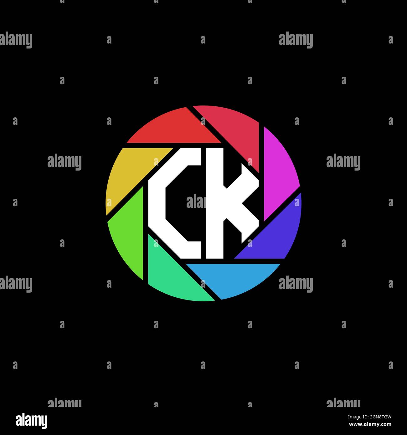 CK Monogram logo lettre Geometric Polygonal lentille arc-en-ciel forme de cercle Illustration de Vecteur