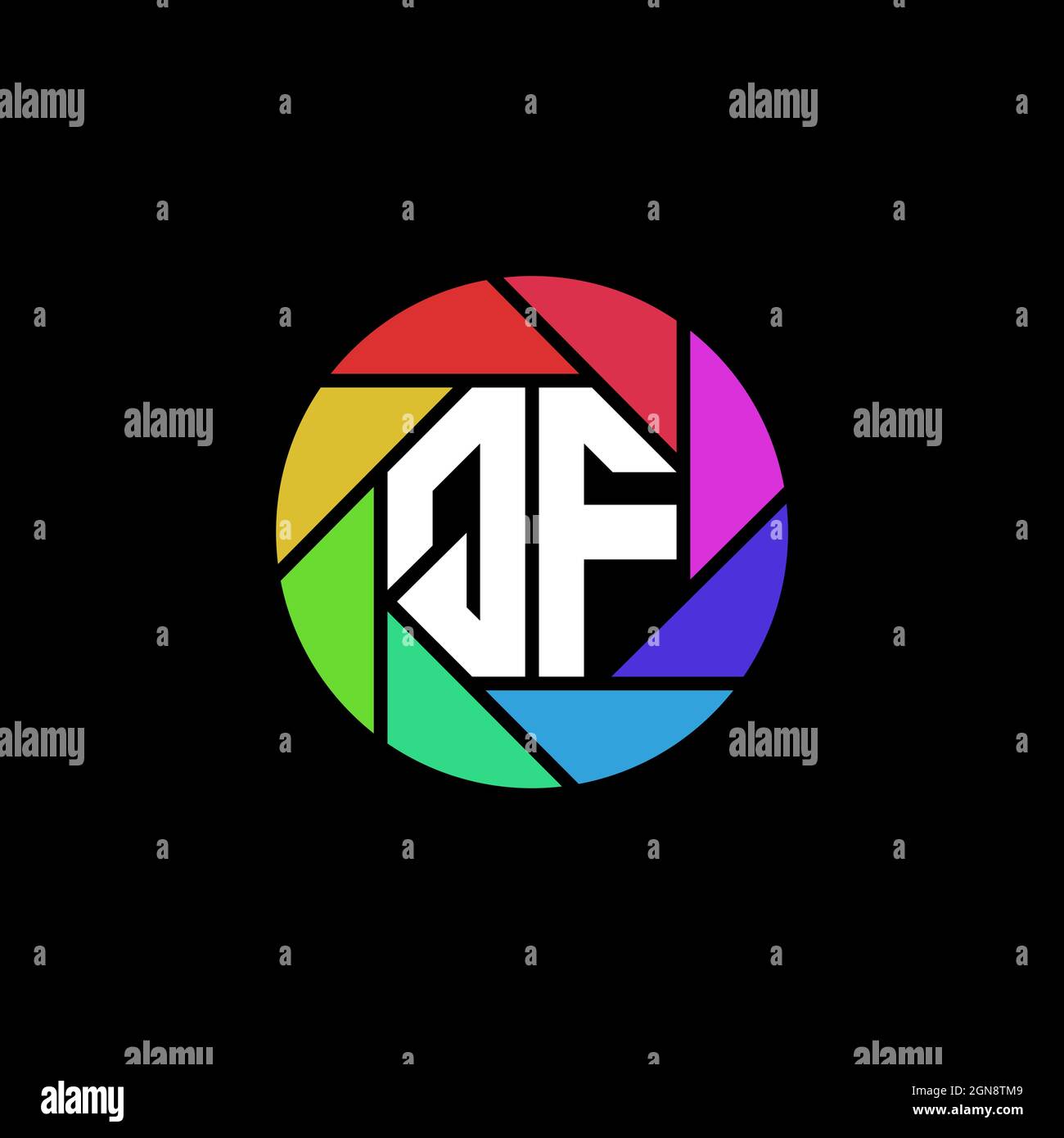 QF Monogram logo lettre Geometric Polygonal lentille arc-en-ciel forme de cercle Illustration de Vecteur