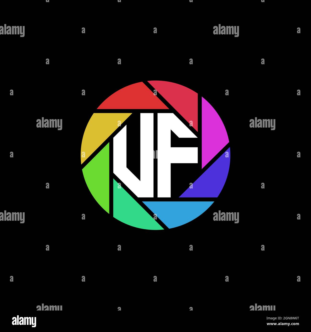 UF Monogram logo lettre Geometric lentille polygonale style arc-en-ciel en forme de cercle Illustration de Vecteur