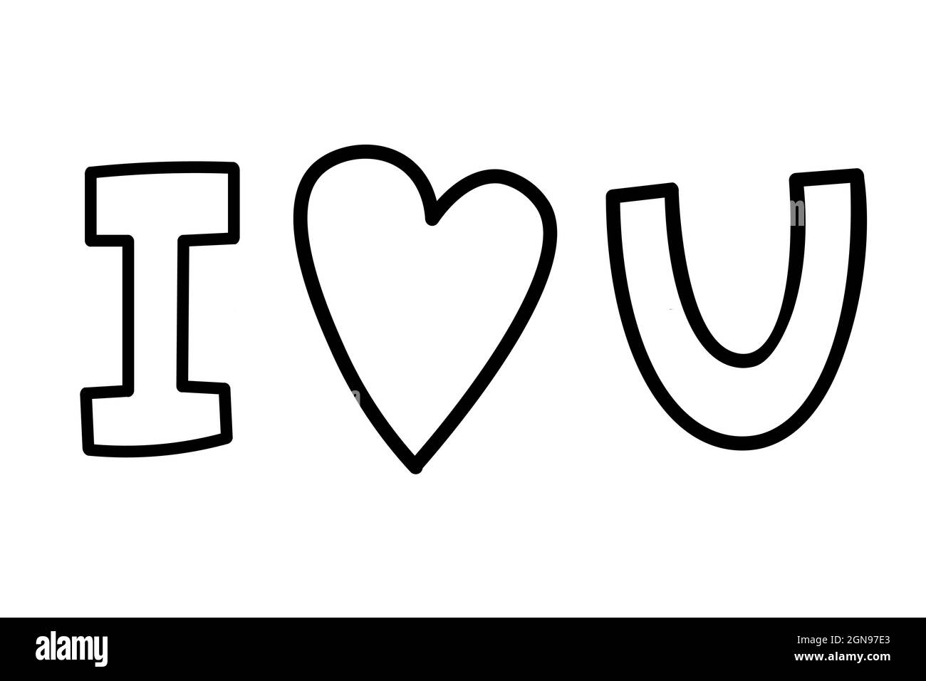 Je t'aime le texte dessiné à la main avec coeur. Saint Valentin. Illustration vectorielle de style doodle isolée sur fond blanc. Illustration de Vecteur