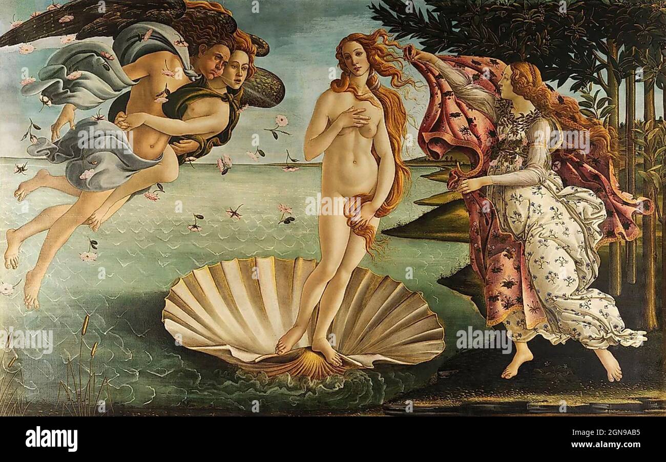 LA NAISSANCE DE VÉNUS peinte par 14805 par l'artiste italien Sandro Botticelli (c 1445-1510) Banque D'Images