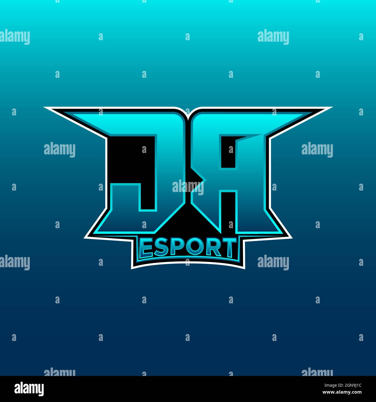 Logo JR eSport initiale de jeu avec modèle vectoriel de couleur bleu clair Illustration de Vecteur