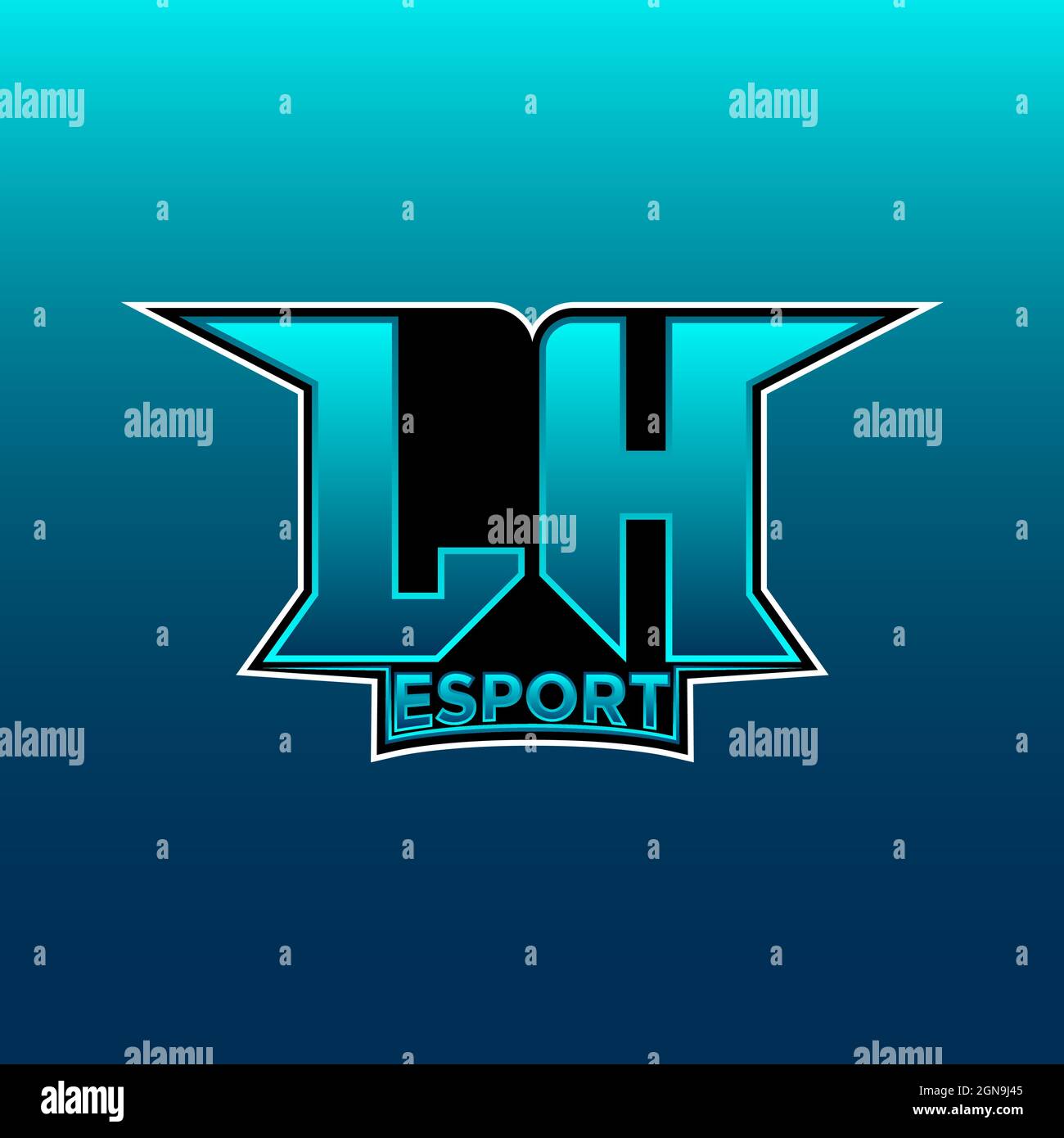 Logo LH eSport initiale de jeu avec modèle vectoriel bleu clair Illustration de Vecteur