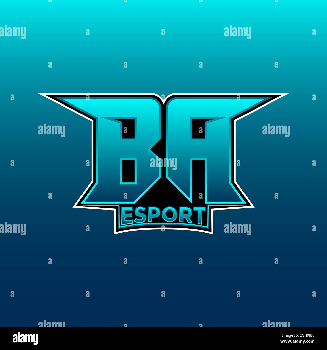 Logo BA eSport initiale de jeu avec modèle vectoriel de couleur bleu clair Illustration de Vecteur