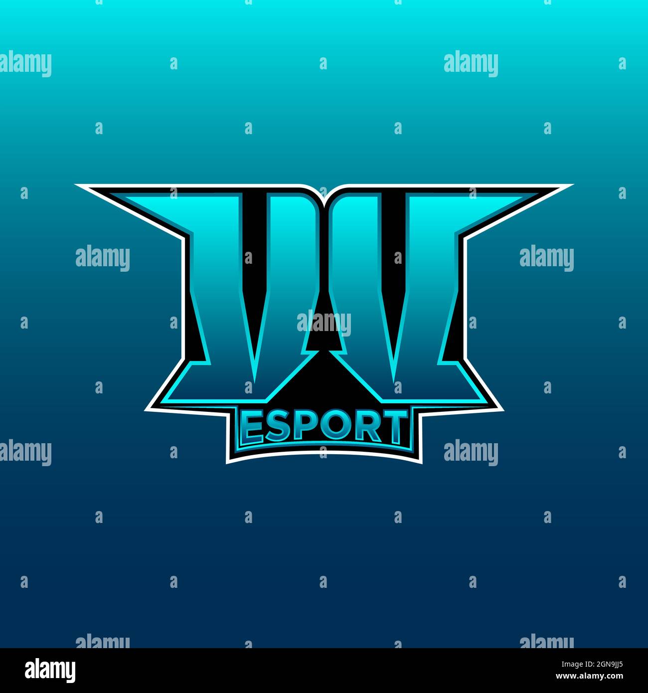 Logo VV eSport initiale de jeu avec modèle de vecteur de conception de couleur bleu clair Illustration de Vecteur