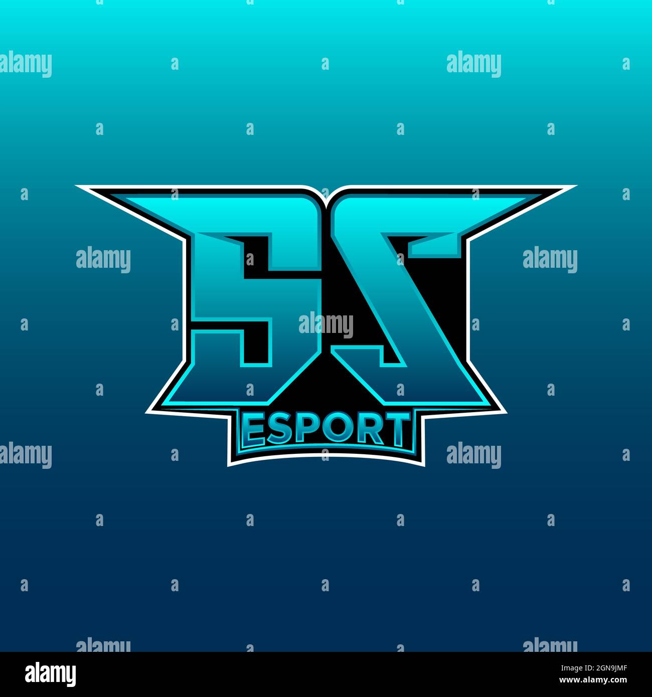 Logo SS eSport initiale de jeu avec modèle vectoriel de couleur bleu clair Illustration de Vecteur