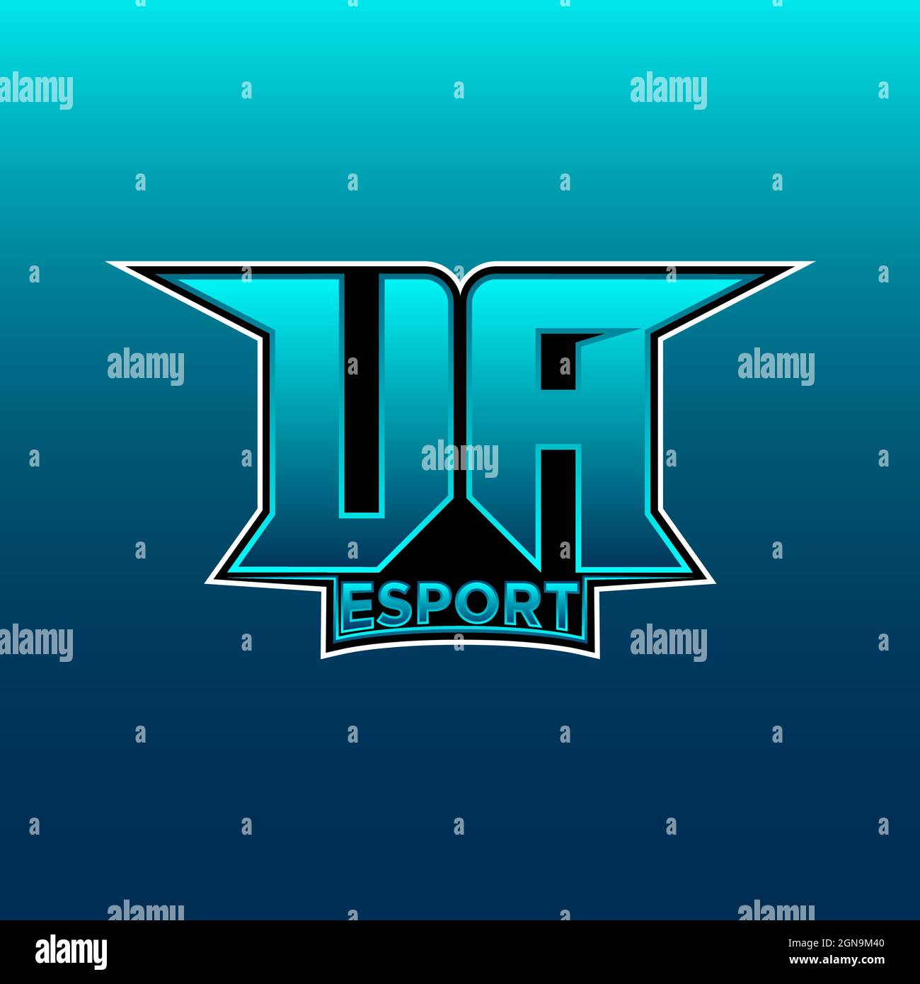 Logo UA eSport initiale de jeu avec modèle de vecteur de couleur bleu clair Illustration de Vecteur