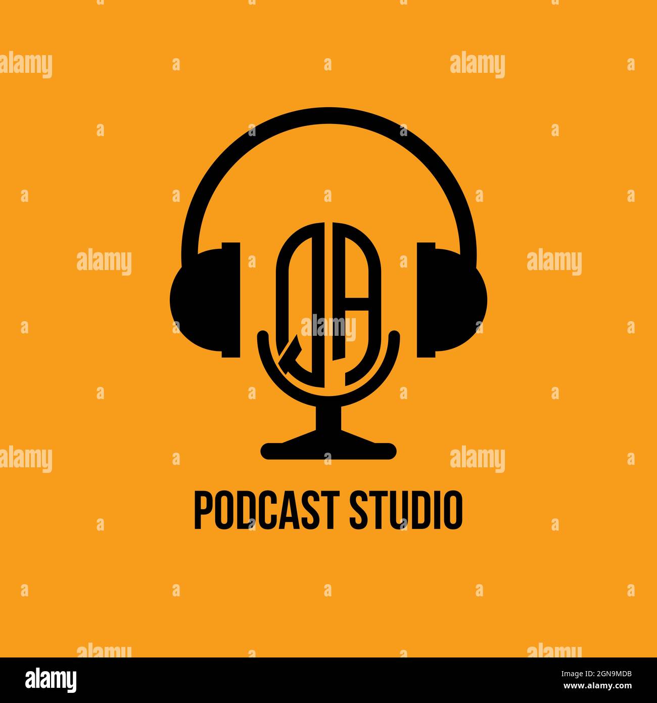 QA Monogram logo lettre casque et microphone style vectoriel, Podcast Studio logo Illustration de Vecteur