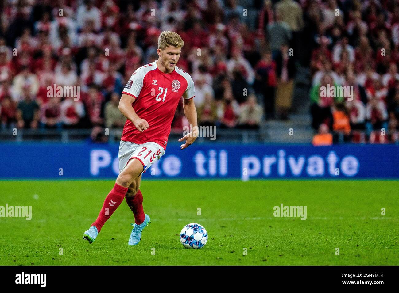 Copenhague, Danemark. 07e septembre 2021. Andreas Cornelius (21) du Danemark vu lors de la coupe du monde de l'UEFA entre le Danemark et Israël à Parken à Copenhague. (Crédit photo: Gonzales photo - Robert Hendel). Banque D'Images