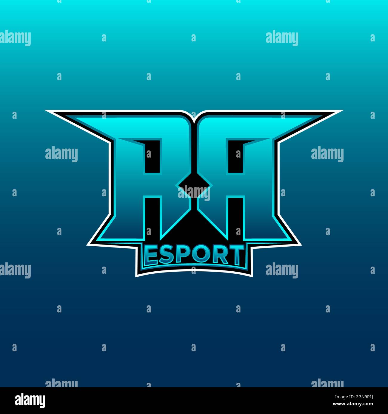 RR logo eSport initiale de jeu avec modèle vectoriel de couleur bleu clair Illustration de Vecteur