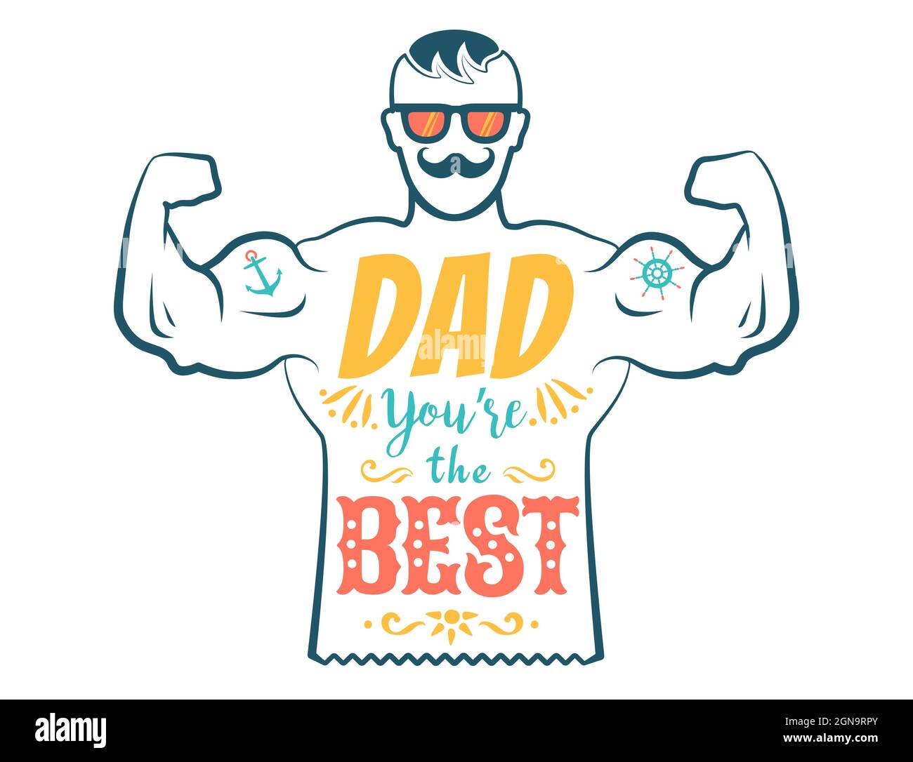 Carte de vœux vintage Vector pour la fête des pères avec le meilleur papa sur fond isolé. Bonne journée des pères. Illustration vectorielle de papa. Illustration de Vecteur