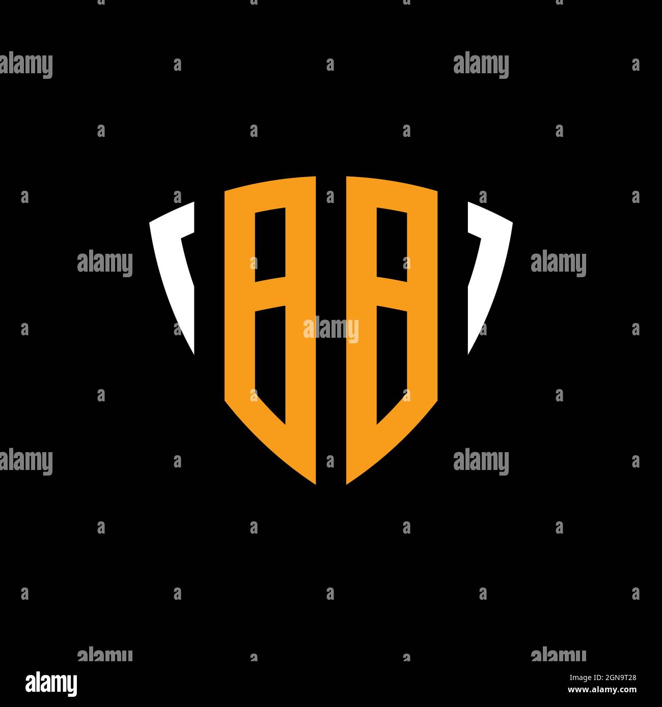 Logo BB avec bouclier blanc de forme orange modèle de conception isolé sur fond noir Illustration de Vecteur