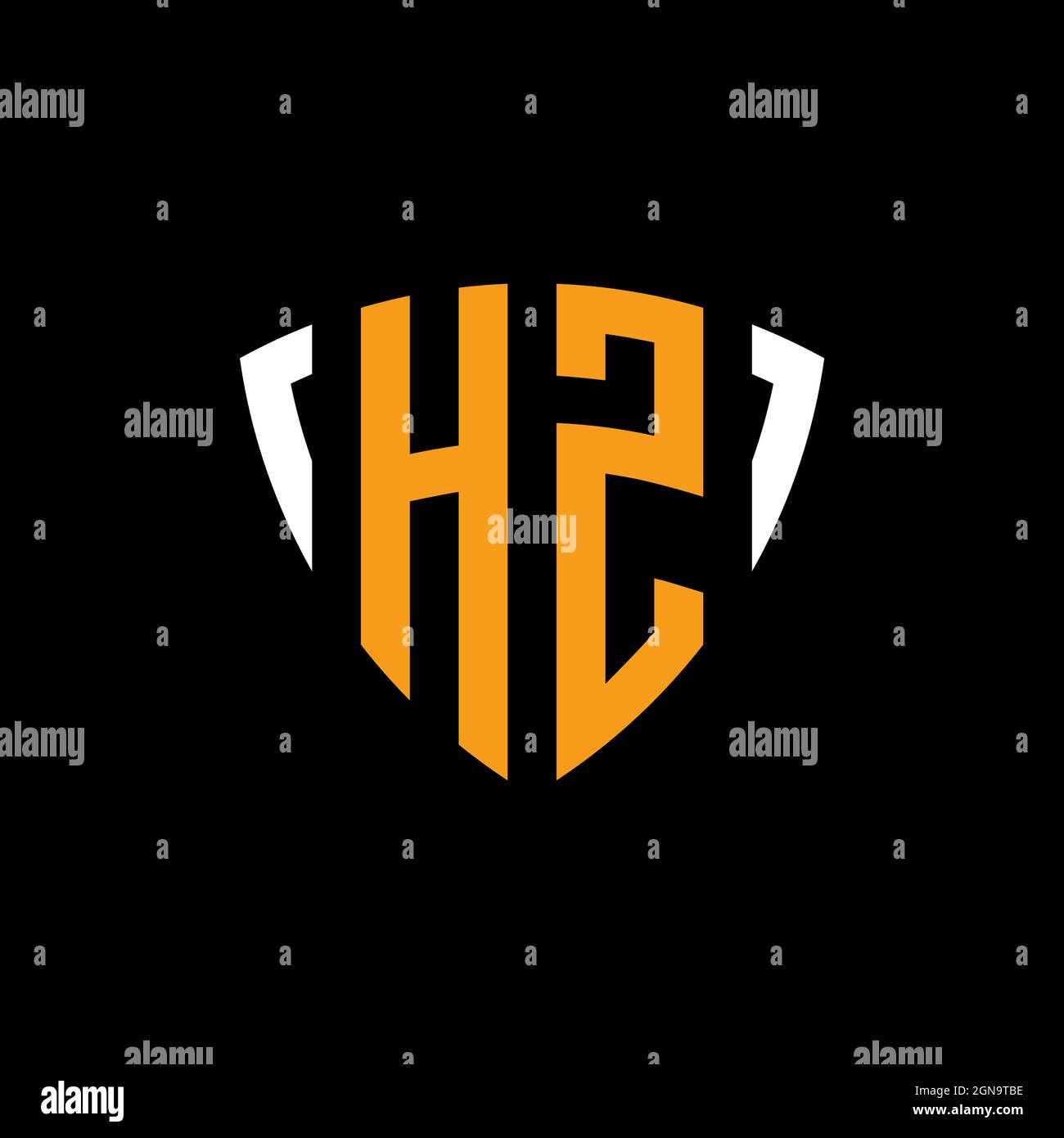 Logo HZ avec modèle de conception en forme de blanc orange blindé isolé sur fond noir Illustration de Vecteur