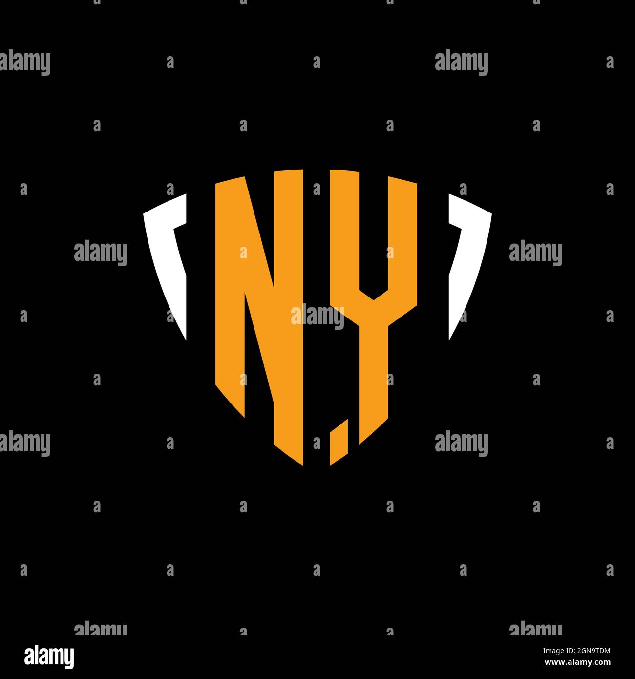 Logo NY avec bouclier blanc orange modèle de conception isolé sur fond noir Illustration de Vecteur