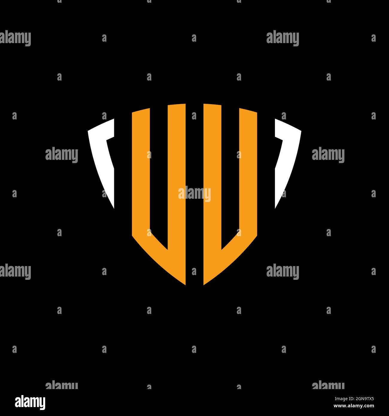 Logo UU avec modèle de conception de forme orange blanche de bouclier isolé sur fond noir Illustration de Vecteur