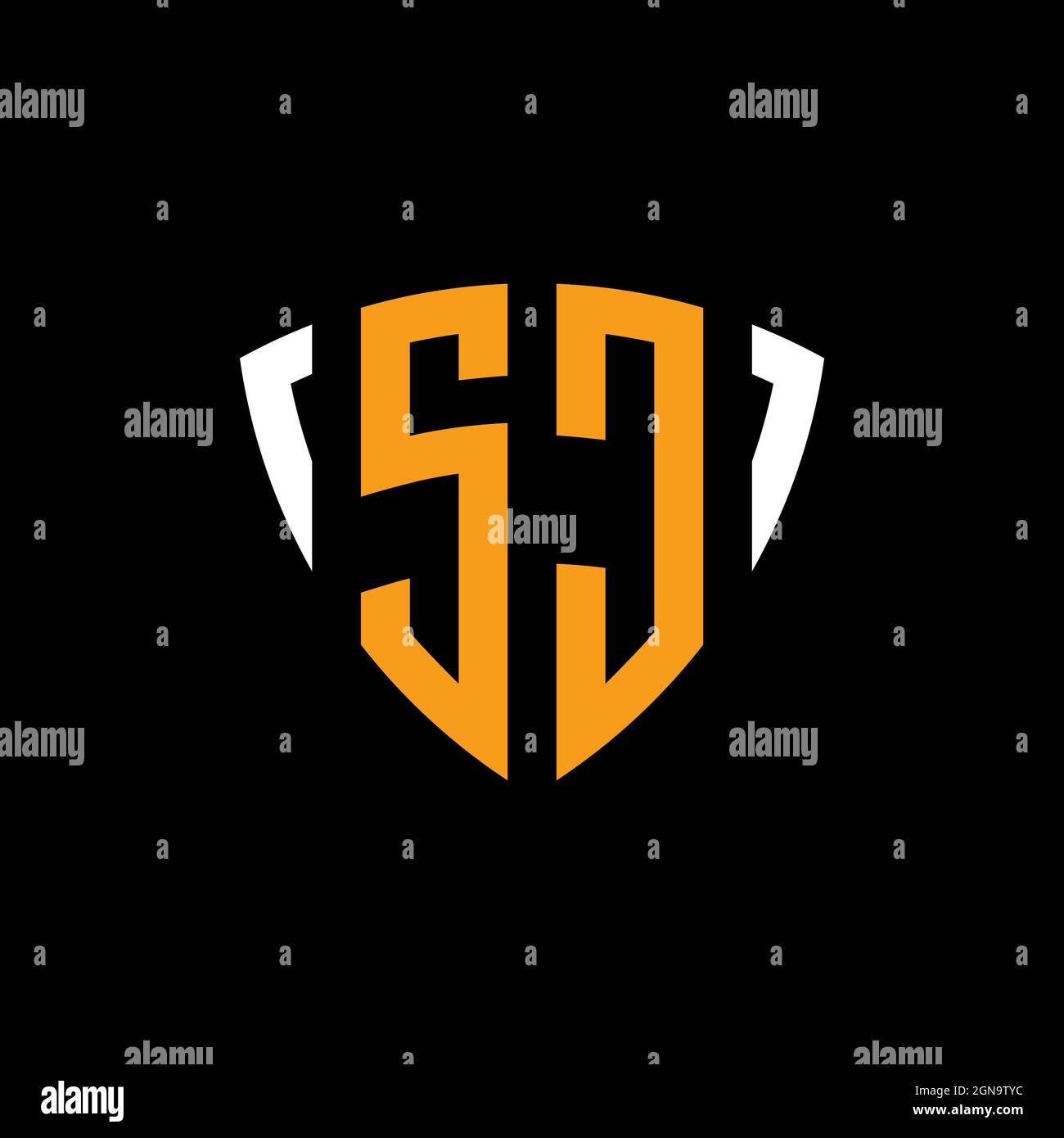 Logo SC avec modèle de conception en forme de blanc orange blindé isolé sur fond noir Illustration de Vecteur