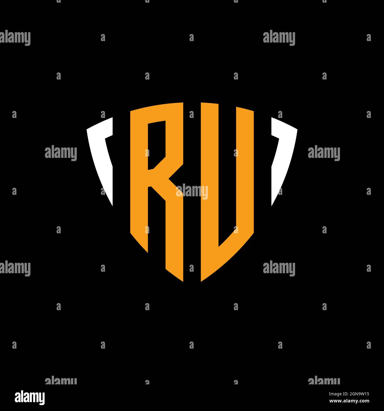 Logo RU avec modèle de conception de forme orange blanc blindé isolé sur fond noir Illustration de Vecteur