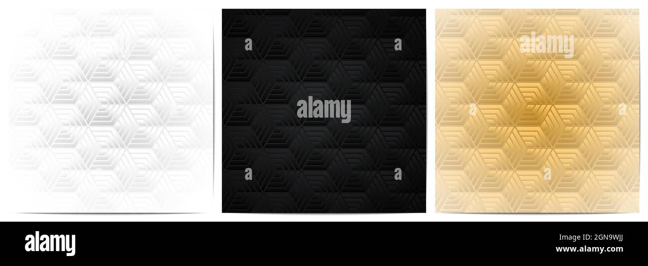 Ensemble de lignes de rayures géométriques abstraites avec fond de forme polygonale design luxueux de blanc, noir et or Illustration de Vecteur