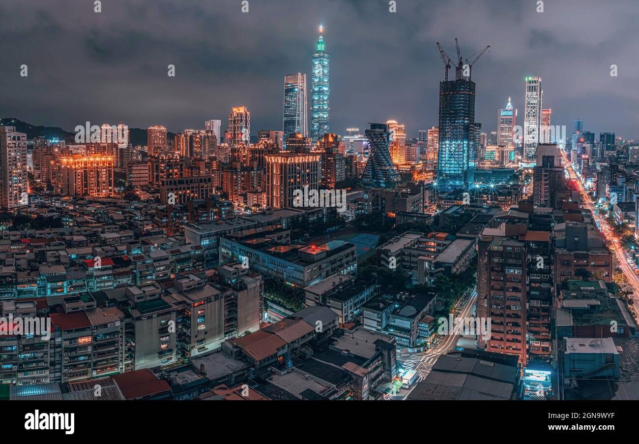 Paysage urbain de Xiangshan Trail pendant la nuit à Taipei, Taïwan Banque D'Images