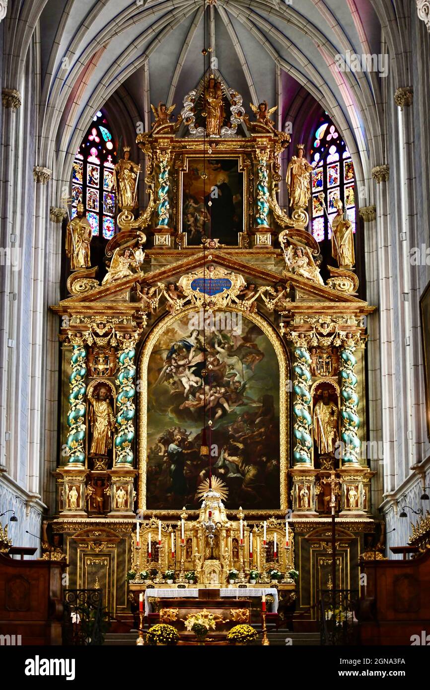 Autel, Hochaltarbild Mariä Aufnahme in den Himmel von Andreas WolffS der Kirche Benediktinerklosters Stift Göttweig, Niederösterreich, Österreich, Banque D'Images