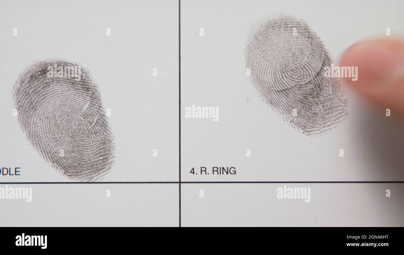 Gros plan de la macro d'enregistrement des empreintes digitales qui remplit l'encre des doigts Banque D'Images