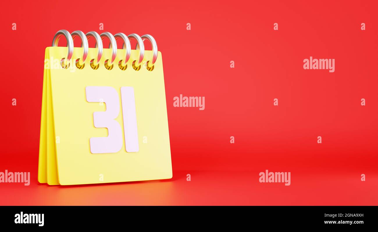 Calendrier de bureau par rapport au dernier jour année numéro 31, jaune mois debout ligne bureau de printemps calendrier et date sur fond rouge, élément de conception pour Banque D'Images