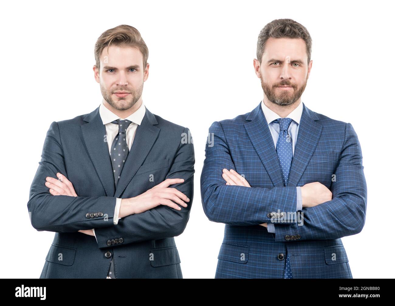 deux hommes d'affaires confiants en costume ont des mains croisées isolées sur blanc, la mode formelle Banque D'Images
