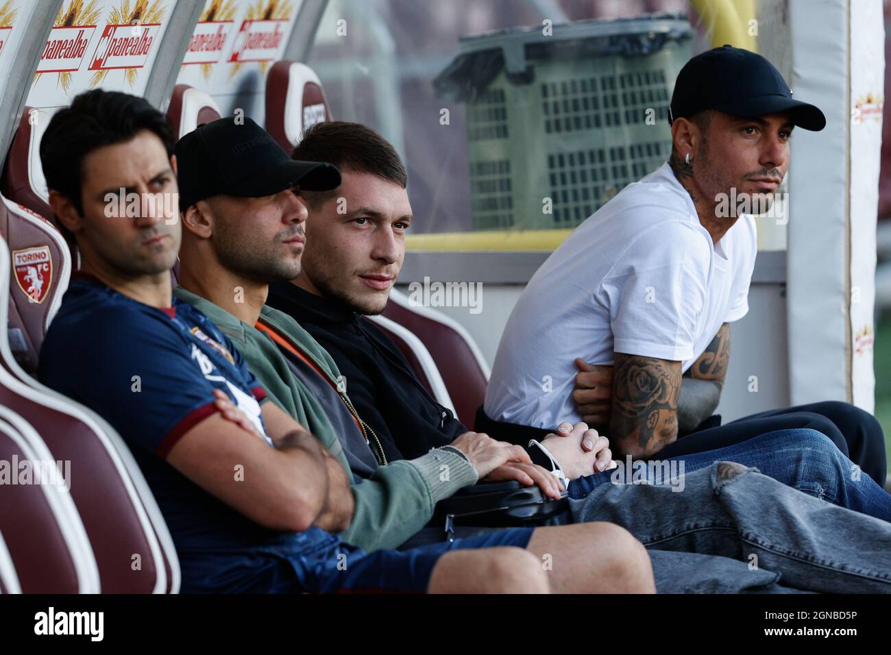 Turin, Italie. 23 septembre 2021. Andrea Belotti (Torino FC), Simone Zaza (Torino FC) et Armando Izzo (Torino FC) pendant le Torino FC vs SS Lazio, football italien série A match à Turin, Italie, septembre 23 2021 crédit: Independent photo Agency/Alamy Live News Banque D'Images