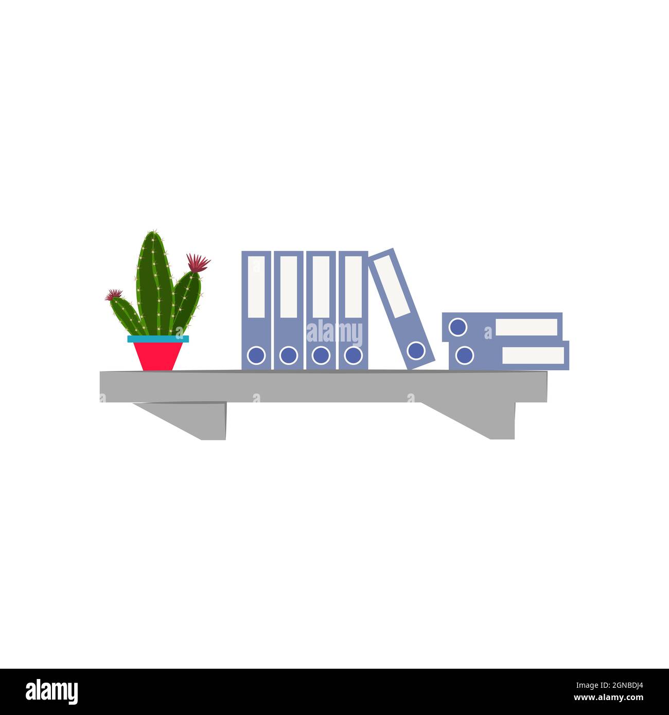 Étagère murale avec dossiers et cactus isolés sur fond blanc. Illustration vectorielle plate. Un élément intérieur. L'objet peut être utilisé pour la conception Illustration de Vecteur