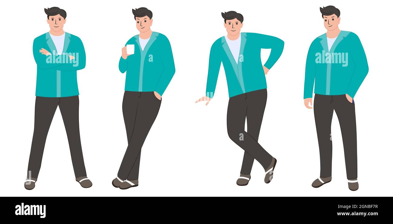 ensemble d'homme d'affaires dans différentes poses. illustration vectorielle isolée sur fond blanc. Illustration de Vecteur