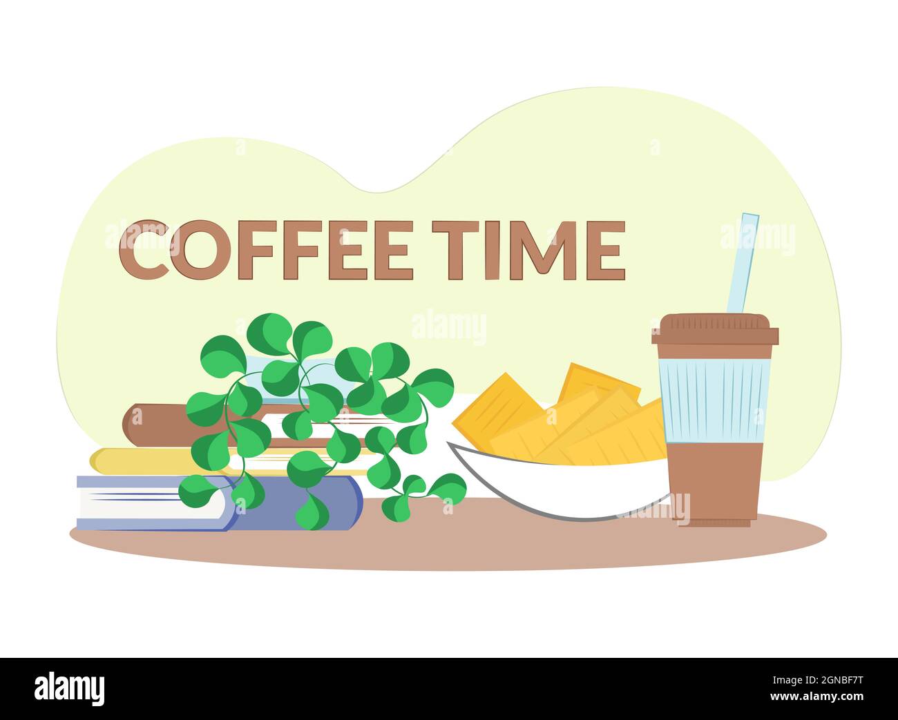 temps du café. mini café concept avec biscuits et livres Illustration de Vecteur