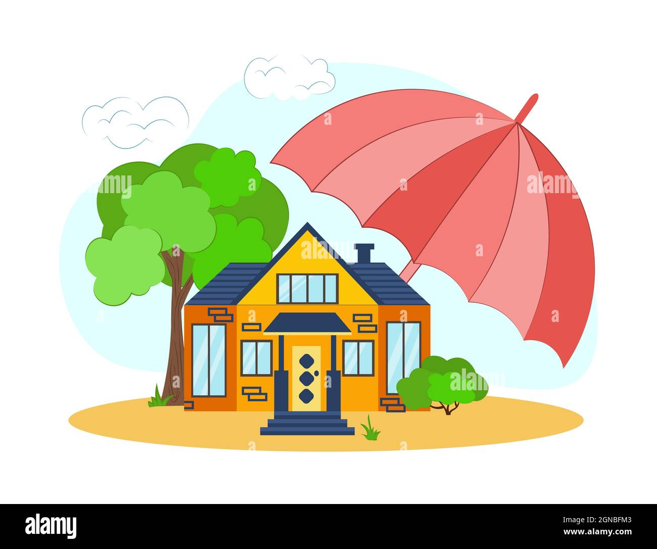 illustration vectorielle de la sécurité domestique, de l'immobilier. Concept de services de police d'assurance. Maison dessinée sous un parapluie de style plat Illustration de Vecteur